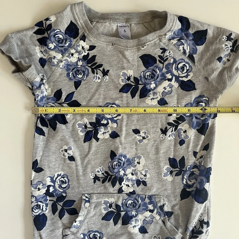 Carter's Girl's Size 6 Floral Shirt Gray 100% Cotton Kangaroo Pocket Terry